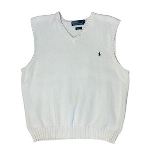 Ralph Lauren Vintage Mens Cotton Sweater Vest Ecru Polo Logo